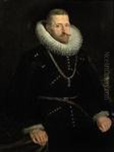Portrait Of Archduke Albrecht 
(1559-1621), Half-length, In A Gold-embroidered Black Costume With A 
White Lace 'molensteenkraag' Andthe Order Of The Golden Fleece Hanging 
From A Gold Chain