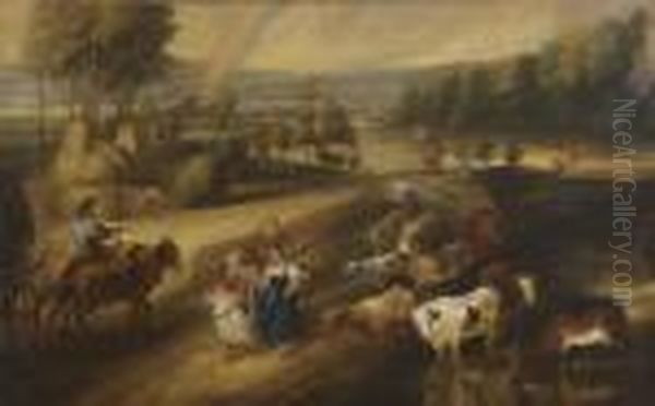 Drovers And Rainbow In A Flemish Landscape - view 1
