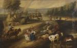 Drovers And Rainbow In A Flemish Landscape Drovers And Rainbow In A Flemish Landscape