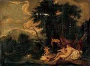 A Wooded River Landscape With Echo And Narcissus A Wooded River Landscape With Echo And Narcissus
