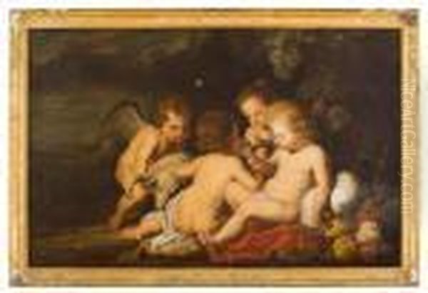 Gesu Bambino, San Giovannino E Due Cherubini In Paesaggio Con
Natura Morta Di Frutta - view 1