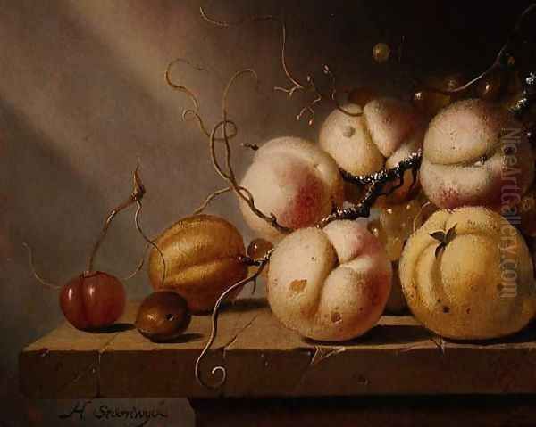 Still life of fruit on a ledge - view 1