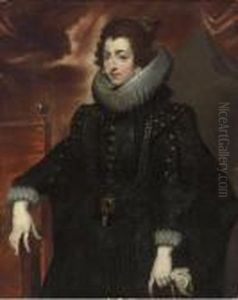 Portrait Of Isabella De Bourbon,
 Queen Of Spain, Standingthree-quarter-length, In A Black Gown