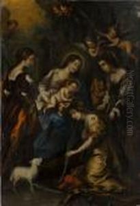 Maria Und Der Jesusknabe Bekranzen Die Heilige Agnes by (studio of) Rubens, Peter Paul