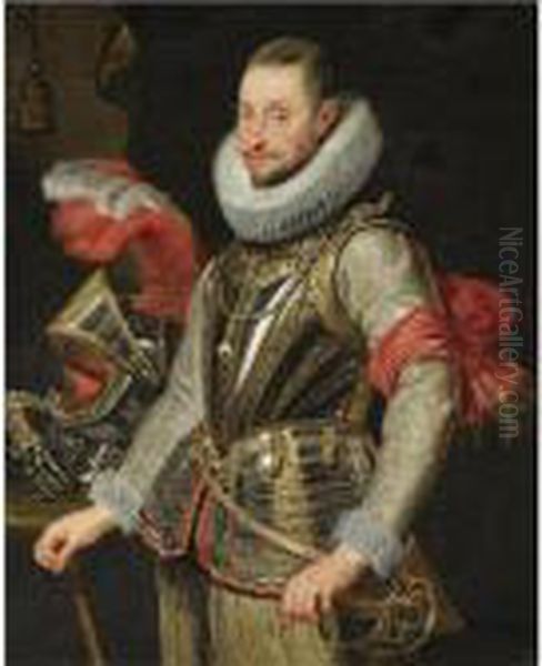 Portrait Of General Ambrogio 
Spinola (1569-1630), Standing Half-length, Wearing A Gold Embroidered 
Doublet, With A Breastplate And The Order Of The Golden Fleece, Next To A
 Helmet - view 1