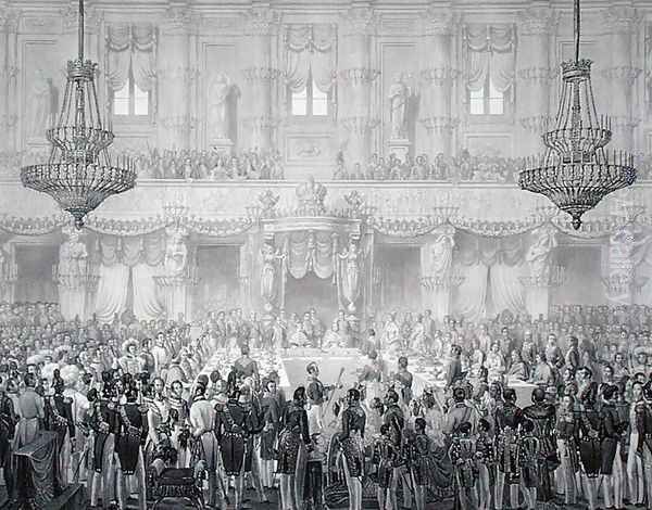 State Banquet to Mark the Occasion of the Coronation of Ferdinand I 1793-1875, 1st September 1838, engraved by Francesco Citterio, from Incoronazione de SMIRA Ferdinando I, il Re del Regno Lombard-Veneto, published 1838 - view 1