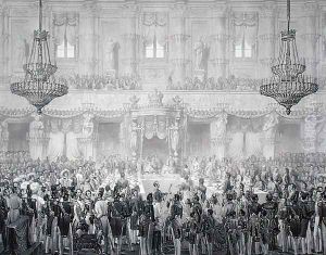 State Banquet to Mark the Occasion of the Coronation of Ferdinand I 1793-1875, 1st September 1838, engraved by Francesco Citterio, from Incoronazione de SMIRA Ferdinando I, il Re del Regno Lombard-Veneto, published 1838 by Alessandro Sanquirico