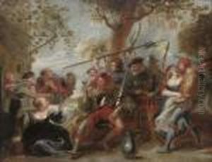 Don Quixote And Troops Of La Santa Hermandad Outside A Tavern