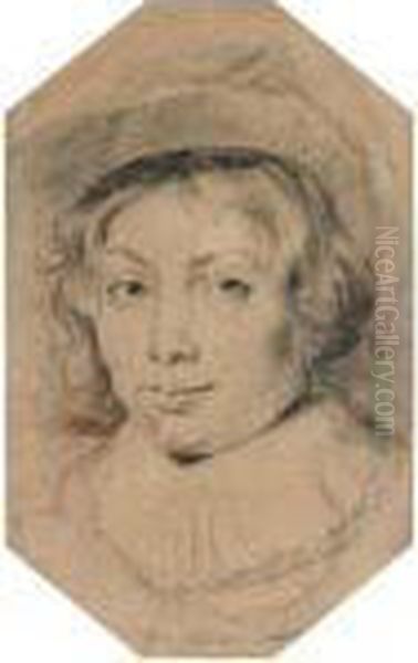 Crayon Noir, Repris 
Posterieurement A La Plume Et Encre Brune, Rajouts De Sanguine Sur Le 
Pourtour - view 1