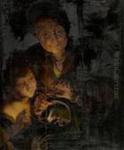 Alte Dame Mit Kind, Die Sich An Gluhender Kohle Warmen. by (studio of) Rubens, Peter Paul
