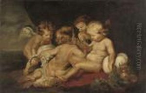 The Infant Christ And The Infant Saint John The Baptist With Two Putti In A Landscape by (studio of) Rubens, Peter Paul