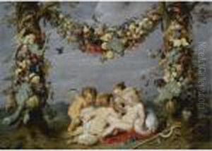 A Garland Of Fruit With The Infants Christ And Saint John The Baptist Playing by (studio of) Rubens, Peter Paul