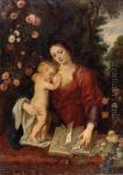 Madonna Mit Kind Und Buch In Rosen Und Landschaft - view 1