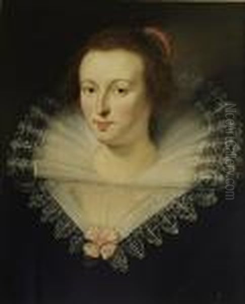 Portrait Of A Lady, Head And Shoulders, Wearing A Blackdress With Lace Collar/ruff - view 1