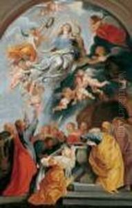 Nachfolge Die Himmelfahrt
Mariens. Ol Auf Leinwand. H 107; B 69 Cm. Kleinformatige Wiederholung
Des Hochaltargemaldes Der Liebfrauenkirche Zu Antwerpen by (studio of) Rubens, Peter Paul