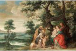 The Holy Family Receiving The Visit Of St. John The Baptist In An Extensive Landscape by (studio of) Rubens, Peter Paul