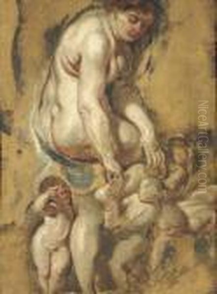 The Birth Of The Rose: Venus Pulling A Thorn From Her Foot,attended By Putti - view 1