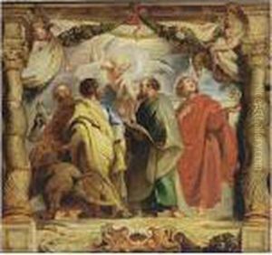 The Four Evangelists With Putti Holding Fruit Garlands