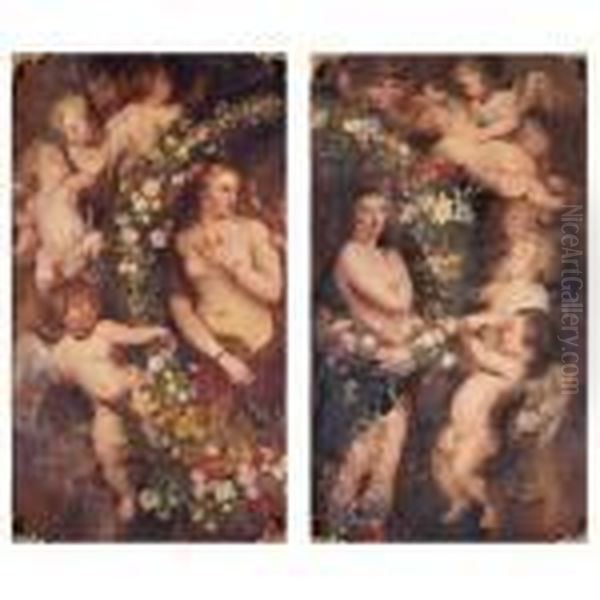 Venus Surrounded By A Garland Of
Flowers And Putti And Helena Fourment Surrounded By A Garland Of
Flowers And Putti: A Pair Of Paintings - view 1