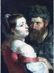 A Fisherman In A Frisian Hat And A Peasant Woman Embracing