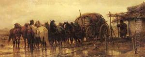 Hitching Horses to the Wagon by Adolf Schreyer