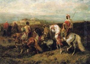 Bedouins Approaching a City by Adolf Schreyer