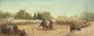 A Horse Race in the Hippodrome before the Mosque of Sultan Ahmet, Constantinople by Adolf Schreyer