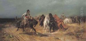 Fording a river by Adolf Schreyer
