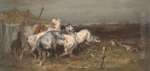 Horses startled by wolves
