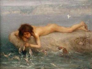 Boy piping to the fishes by John Macallan Swan