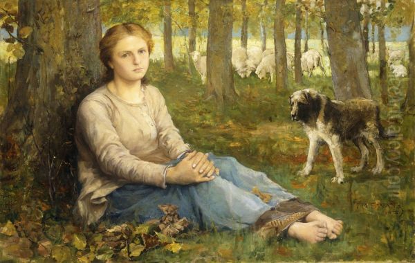 A Shepherdess and her Flock - view 1