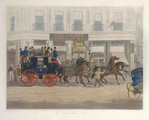 The Duke of Beaufort Coach starting from the Bull and Mouth, Regents Circus, Piccadilly, by C. Hunt