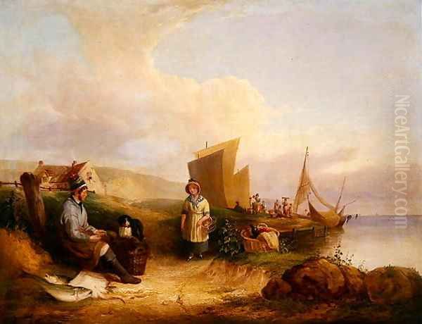 Fisherman mending his net - view 1