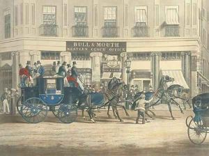 The Duke of Beaufort's coach starting from the bull and mouth (Siltzer 249), by C. Hunt