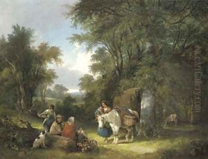 A gypsy encampment in a wooded landscape by William Joseph Shayer