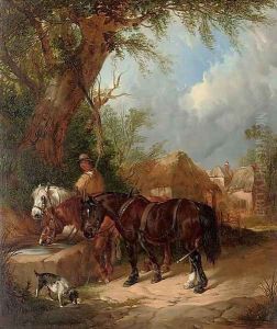 Horses watering at the trough