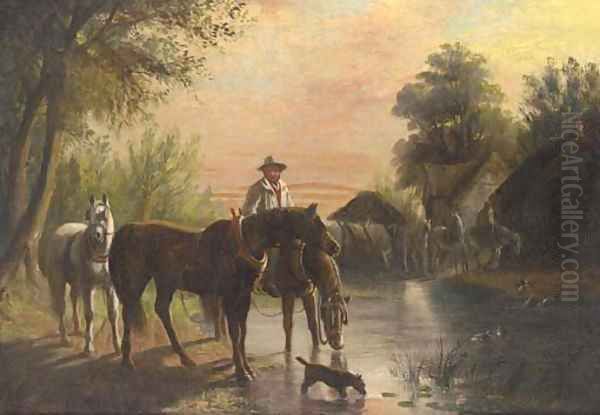Watering horses at dusk - view 1