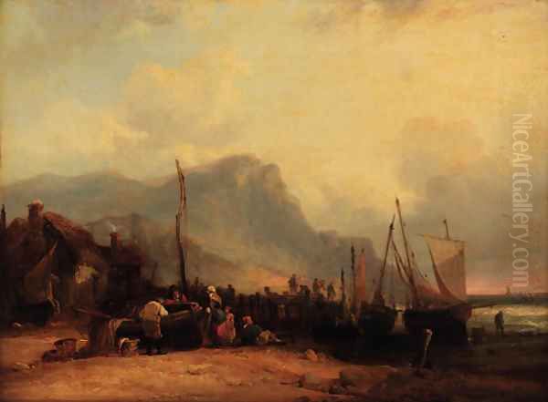 Fisherfolk on the beach - view 1