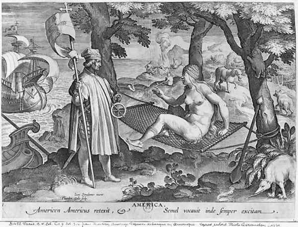 Amerigo Vespucci 1454-1512 landing in America, engraved by Theodor Galle 1571-1633 - view 1