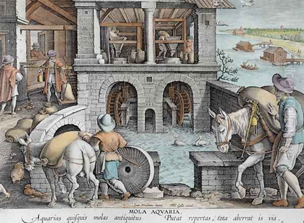 A Water Mill, plate 11 from Nova Reperta New Discoveries engraved by Philip Galle 1537-1612 c.1600 - view 1