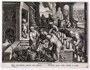 A Sugar Mill and the Production of Sugar Loaves, plate 14 from Nova Reperta New Discoveries engraved by Philip Galle 1537-1612 c.1600