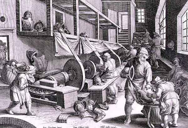 Polishing Armour, plate 18 from Nova Reperta New Discoveries engraved by Jan Collaert 1566-1628 c.1600 - view 1