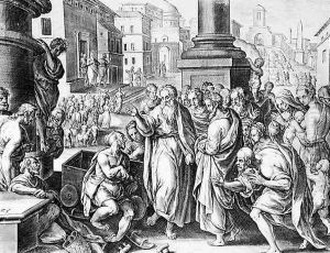 Saints Paul and Barnabas Preaching in Lystra, engraved by P. Galleus by Giovanni Stradano