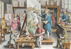 The Invention of Oil Paint, plate 15 from Nova Reperta New Discoveries engraved by Philip Galle 1537-1612 c.1600 2 by Giovanni Stradano