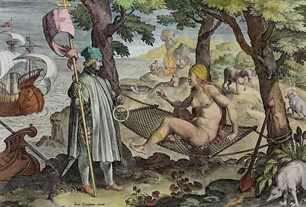 Columbus Discovering America, plate 2 from Nova Reperta New Discoveries engraved by Theodor Galle 1571-1633 c.1600 - view 1