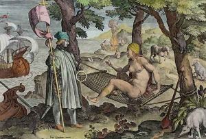 Columbus Discovering America, plate 2 from Nova Reperta New Discoveries engraved by Theodor Galle 1571-1633 c.1600 by Giovanni Stradano