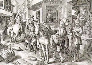 The Development of Stirrups, plate 10 from Nova Reperta New Discoveries engraved by Philip Galle 1537-1612 c.1600 by Giovanni Stradano