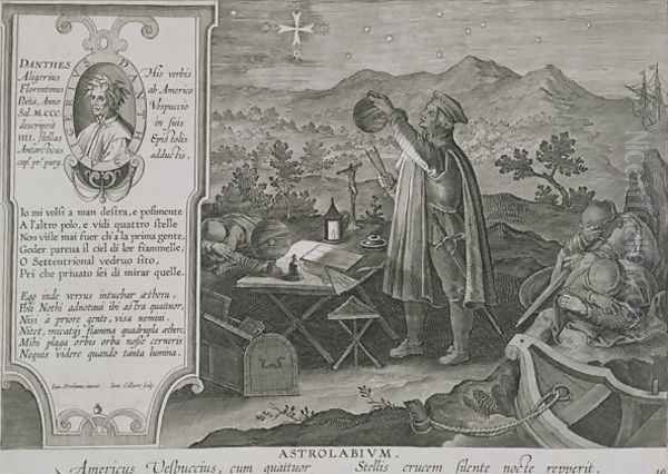The Development of the Mariners Astrolabe and the Discovery of America by Amerigo Vespucci 1454-1512 plate 19 from Nova Reperta New Discoveries engraved by Jan Collaert 1566-1628 c.1600 - view 1