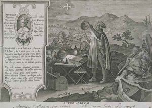 The Development of the Mariners Astrolabe and the Discovery of America by Amerigo Vespucci 1454-1512 plate 19 from Nova Reperta New Discoveries engraved by Jan Collaert 1566-1628 c.1600 by Giovanni Stradano