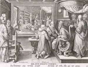 The Beginning of the Silk Industry in Europe, plate 9 from Nova Reperta New Discoveries engraved by Philip Galle 1537-1612 c.1600 by Giovanni Stradano